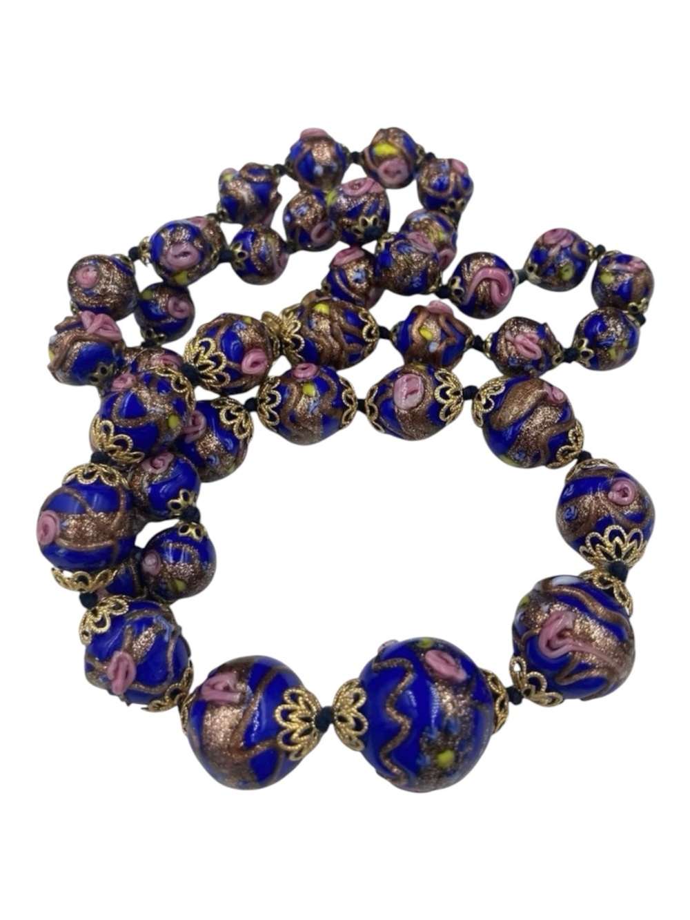 Vintage Art Deco Italian Blue Wedding Cake Bead Necklace